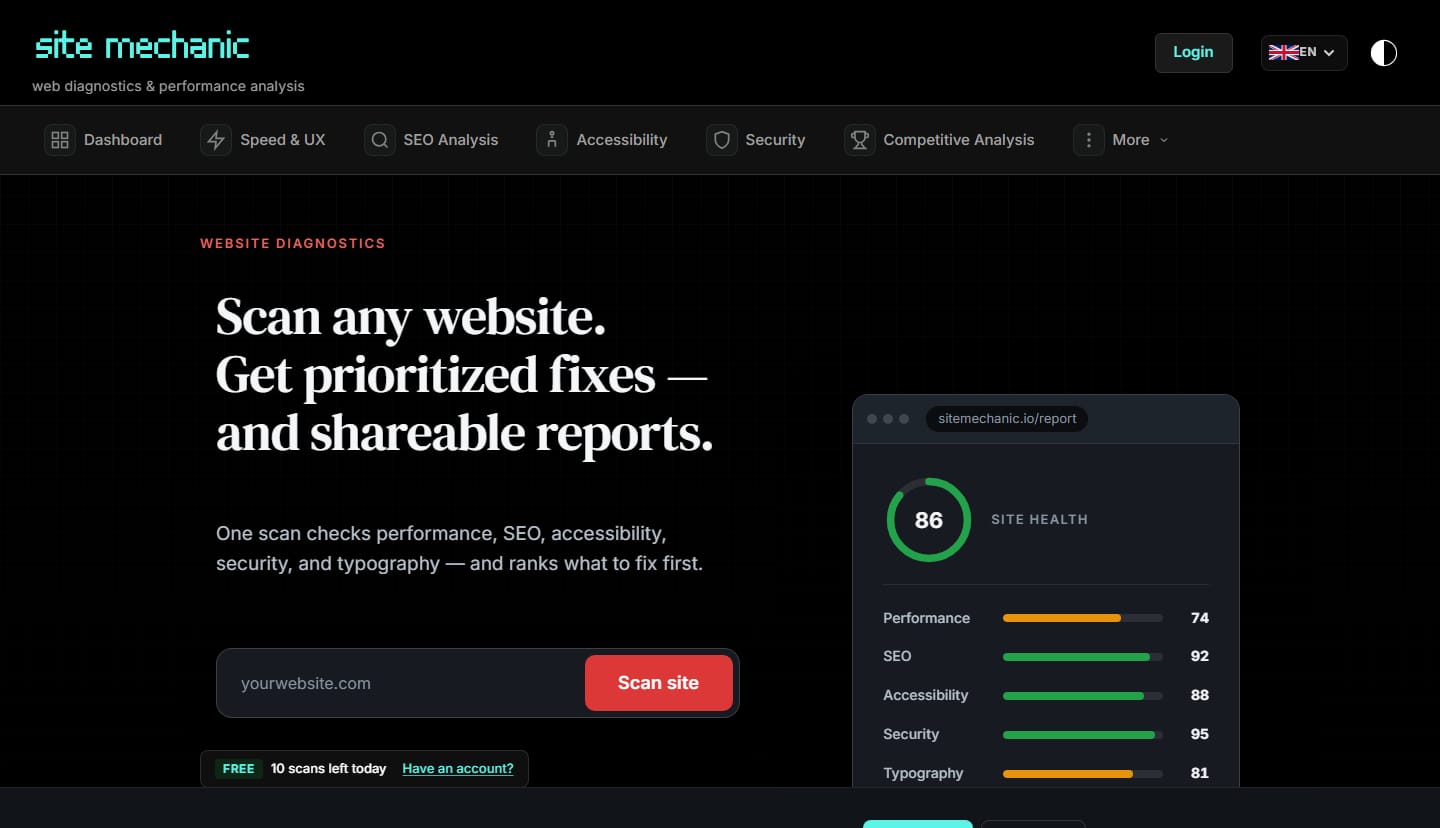 Site Mechanic — AI · Diagnostics SaaS